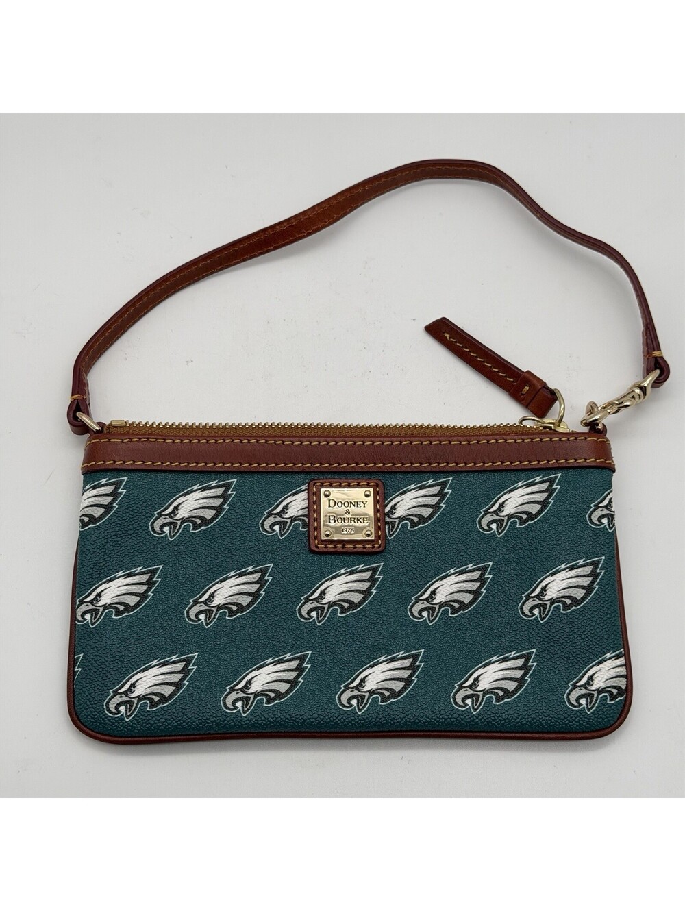 Dooney & Bourke Philadelphia Eagles NFL Wristlet Purse Teal Brown Leather